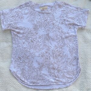 Cupio Women's Floral Short Sleeve Blouse - White and Brown Sz L